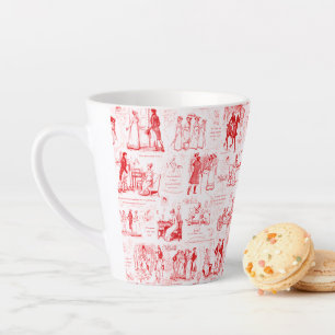 Pride and Prejudice Red Toile Quotes Latte Mug