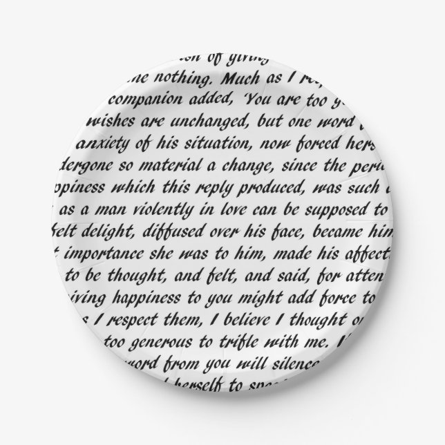 Pride and Prejudice Text Paper Plate (Front)