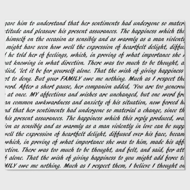 Pride and Prejudice Text Wrapping Paper (Flat)