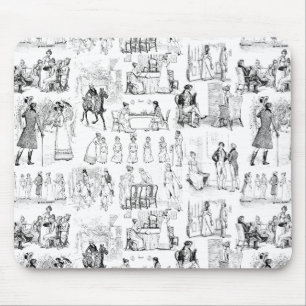 Pride and Prejudice Toile de Jouy Black and White Mouse Mat