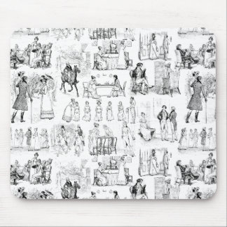 Pride and Prejudice Toile de Jouy Black and White Mouse Mat