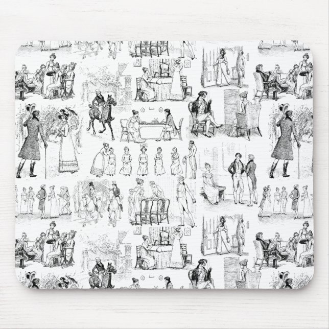 Pride and Prejudice Toile de Jouy Black and White Mouse Mat (Front)