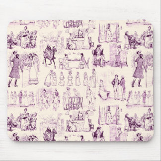 Pride and Prejudice Toile de Jouy Plum and Apricot Mouse Mat