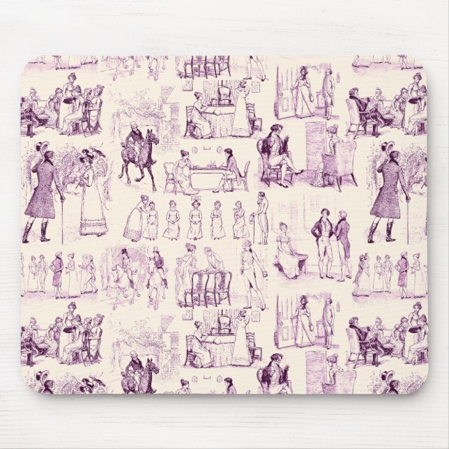 Pride and Prejudice Toile de Jouy Plum and Apricot Mouse Mat (Front)