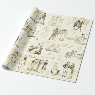 Pride and Prejudice Toile Quotes Illustration Wrapping Paper