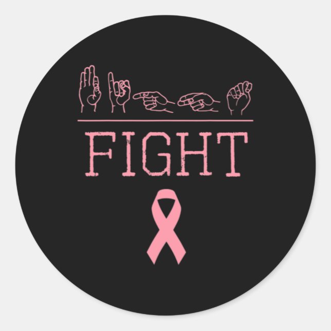 Pride Asl Fight Breast Cancer Awareness Ribbon Gif Classic Round Sticker (Front)
