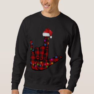 Pride ASL Merry Christmas Sign Language Red Plaid  Sweatshirt