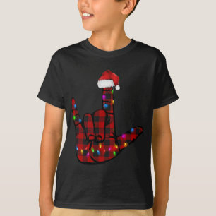 Pride ASL Merry Christmas Sign Language Red Plaid  T-Shirt