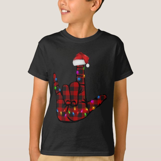 Pride ASL Merry Christmas Sign Language Red Plaid  T-Shirt (Front)