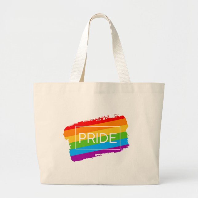 Pride Brushstroke Rainbow Large Tote Bag (Front)