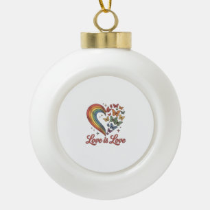 Pride Butterfly Heart Love Is Love Shirt Design_1 Ceramic Ball Christmas Ornament