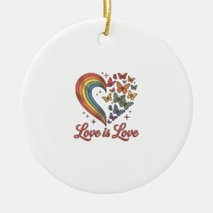 Pride Butterfly Heart Love Is Love Shirt Design_1 Ceramic Tree Decoration