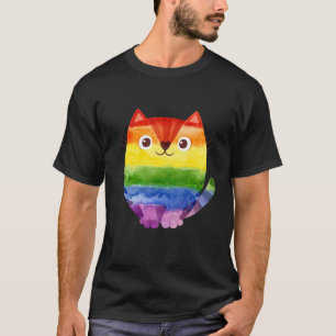Pride Cat LGBTQ+ watercolor rainbow colors (C) T-Shirt