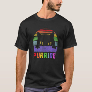 Pride Cat Purride Gay Lgbq Rainbow Flag Retro Sty T-Shirt