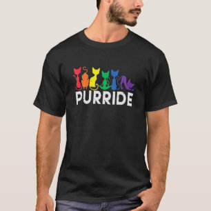 Pride Cat Purride Gay LGBQ Rainbow Flag Retro Styl T-Shirt