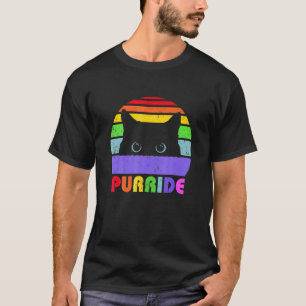 Pride Cat Purride Gay Lgbq Rainbow Flag Retro Vint T-Shirt
