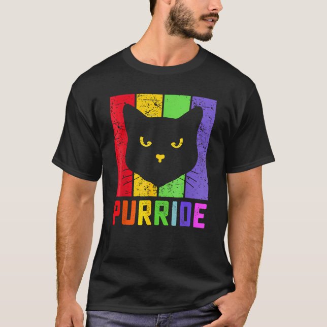 Pride Cat Purride Gay LGBTQ Rainbow Flag Retro Sty T-Shirt (Front)
