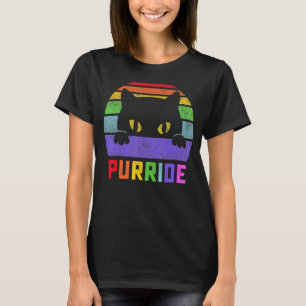 Pride Cat Purride Gay LGBTQ Rainbow Flag Retro Sty T-Shirt