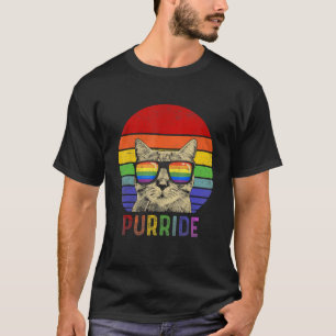 Pride Cat Purride Gay LGBTQ Rainbow Flag Retro Sty T-Shirt
