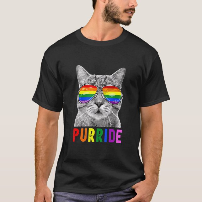 Pride Cat Purride Gay Lgbtq Rainbow Flag Retro Sty T-Shirt (Front)