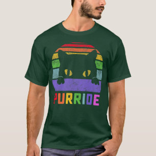 Pride Cat Purride Gay LGBTQ Rainbow Flag Retro Sty T-Shirt