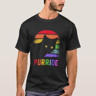 Pride Cat Purride Gay Lgbtq Rainbow Flag Retro Sty T-Shirt