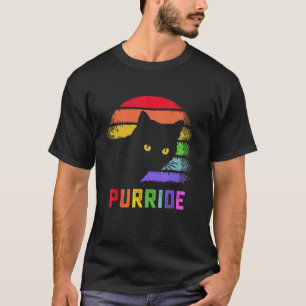 Pride Cat Purride Gay Lgbtq Rainbow Flag Retro Sty T-Shirt