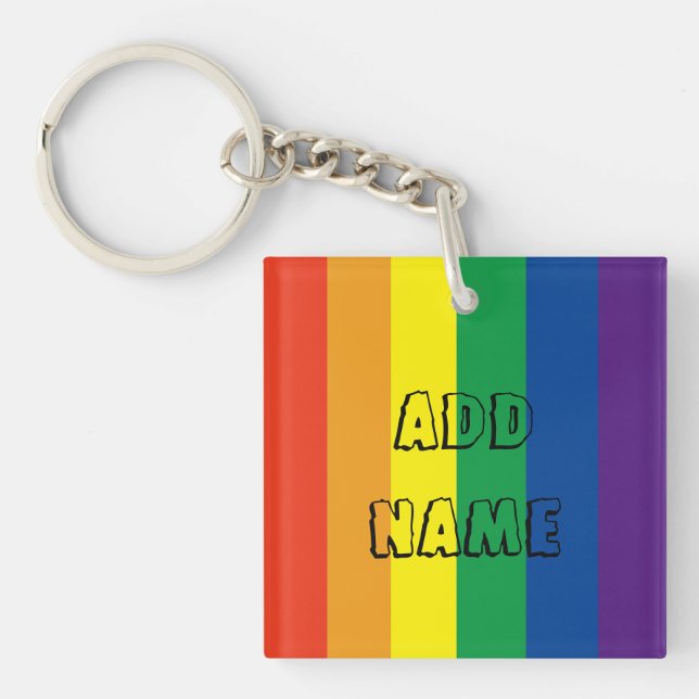 Pride colours rainbow personalised keyring  (Front)