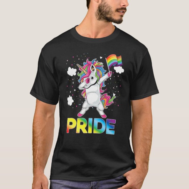 Pride Dabbing Unicorn Lgbt Pride Gay Lesbian Rainb T-Shirt (Front)