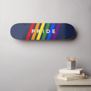 PRIDE Diagonal LGBT Rainbow Stripes on Navy Blue Skateboard