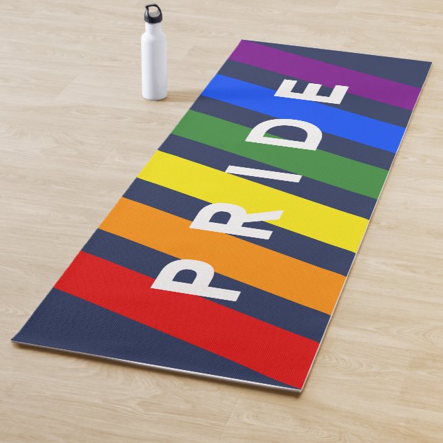 PRIDE Diagonal LGBT Rainbow Stripes on Navy Blue Yoga Mat (In Situ)