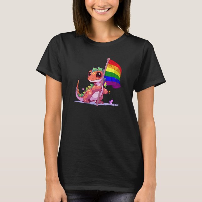 Pride Dinosaur Graphic LGBT Nonbinary Rainbow Equa T-Shirt (Front)