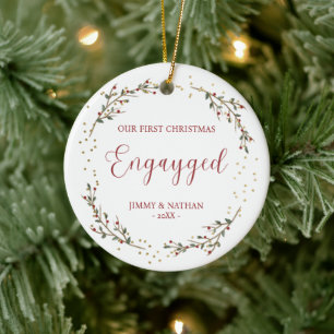 Pride First Christmas Engayged Greenery Berries Ceramic Tree Decoration