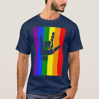 Pride Flag and Love Sign ASL I love you LGB Gift   T-Shirt