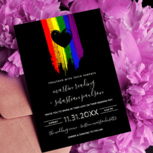 Pride Flag Black Heart Parents Co-Hosting Wedding  Invitation