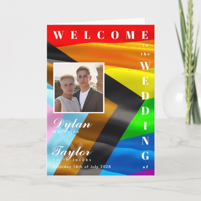 Pride Flag Bold Typography Folded Wedding Photo Pr Programme (Front)