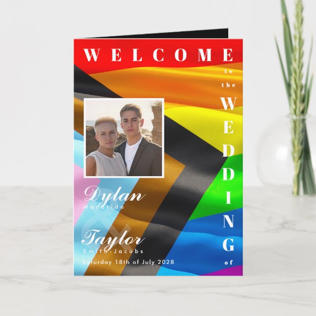 Pride Flag Bold Typography Folded Wedding Programme (Front)