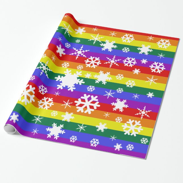 Pride Flag Christmas Snowflake Pattern Wrapping Paper (Unrolled)