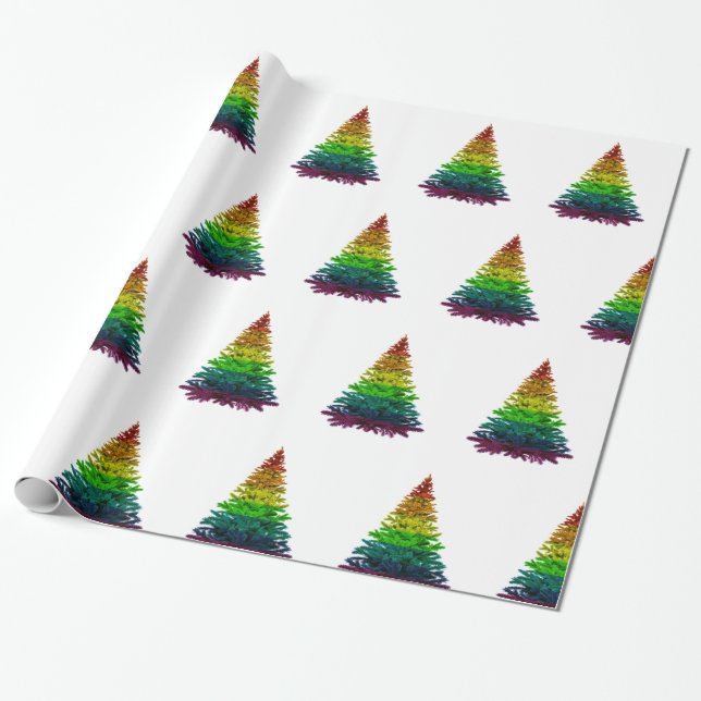 Pride Flag Christmas Tree Pattern Wrapping Paper (Unrolled)
