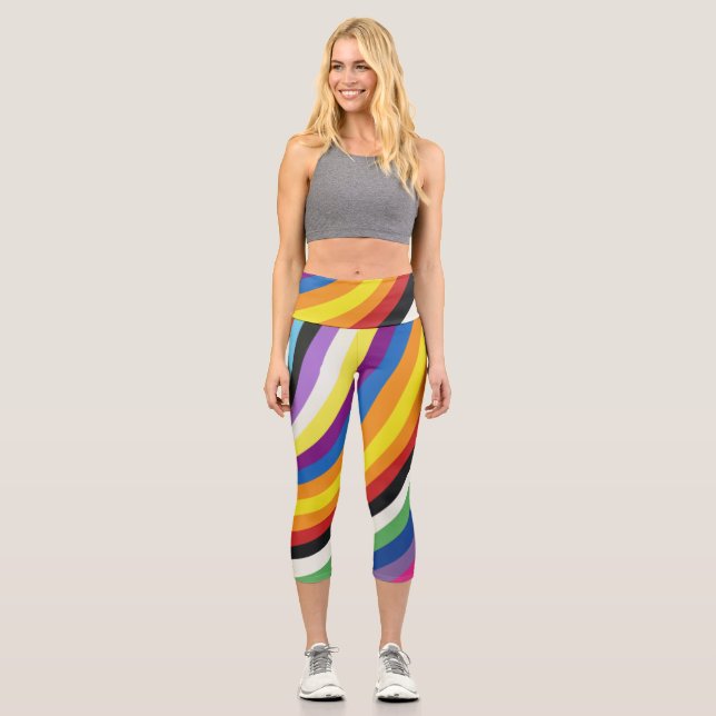 Pride Flag Colorful Stripes Pattern Capri Leggings (Front)