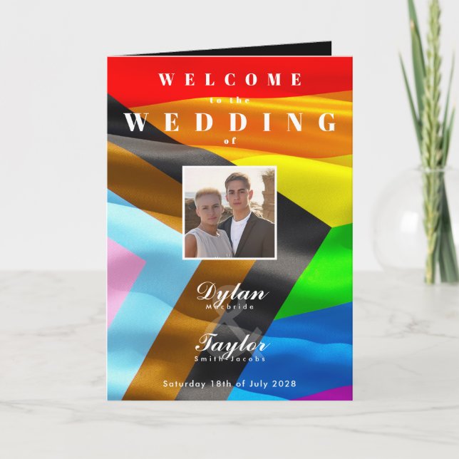 Pride Flag Gay Wedding Photo Typography Folded  Programme (Front)