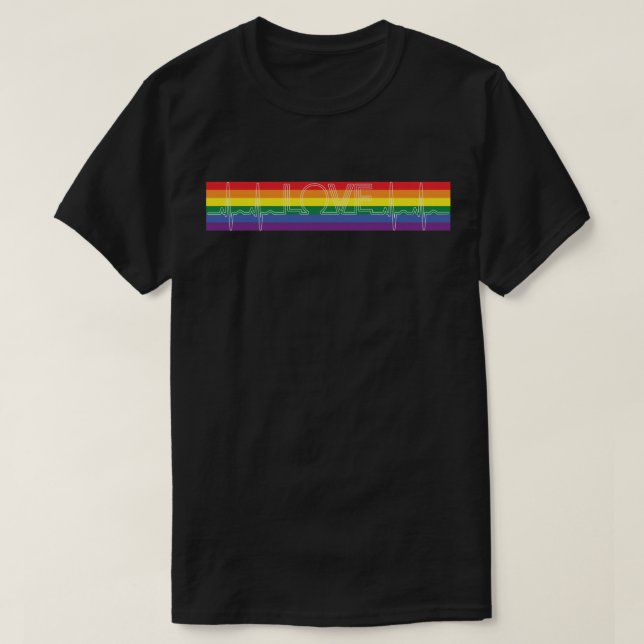 Pride Flag LOVE EKG T-Shirt (Design Front)