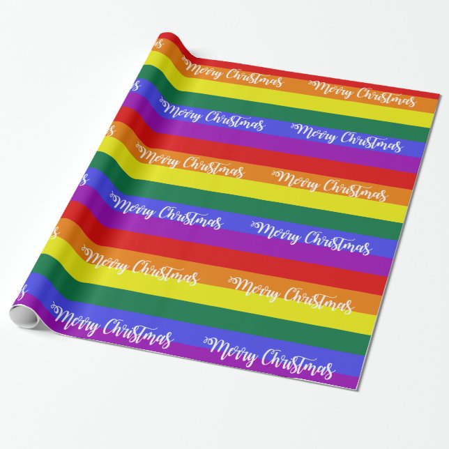 Pride Flag Merry Christmas Pattern Wrapping Paper (Unrolled)