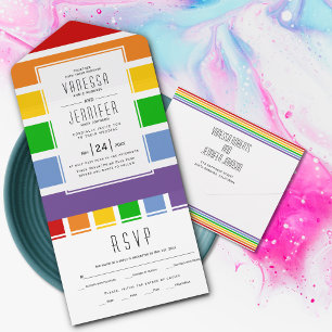 Pride flag stripes gay, lesbian wedding all in one all in one invitation