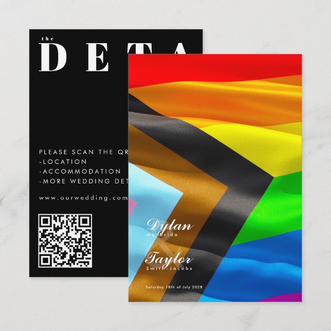Pride Flag Typography Black Wedding Details Enclosure Card (Front/Back)