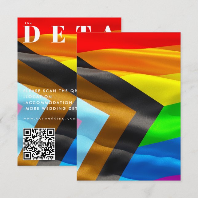 Pride Flag Typography Black Wedding QR Code Enclosure Card (Front/Back)