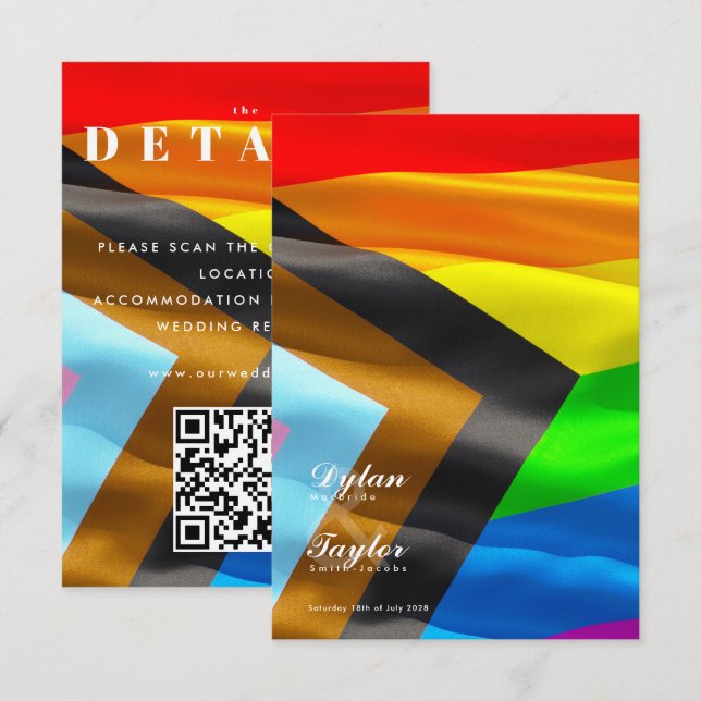 Pride Flag Typography Gay Wedding Details Enclosure Card (Front/Back)