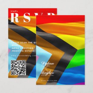 Pride Flag Typography QR Code Wedding RSVP Card