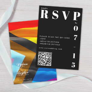 Pride Flag Typography Wedding RSVP QR Code Card