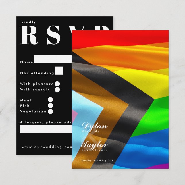 Pride Flag Typography Wedding Traditional RSVP Card (Front/Back)